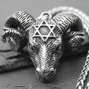 Horned Skull Hexagram Satan Pendant Necklace — Stainless Steel