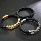 Stainless Steel Bikers Motorcycle Bike Chain Man Bracelet for Men Braided Leather Cuff Wrap Wristband Bangle With