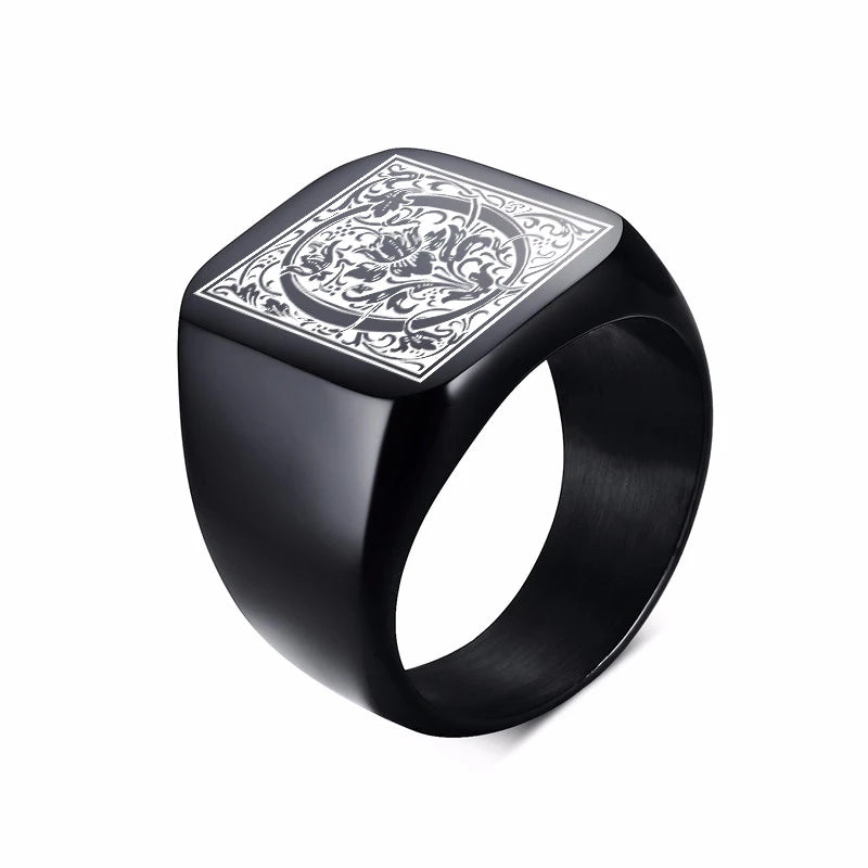 Monogram Black Signet Ring — Stainless Steel