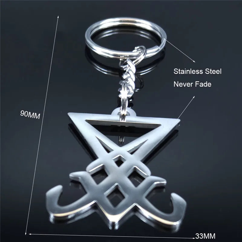Lucifer Sigil Steel Pendant Church Satan Keychain