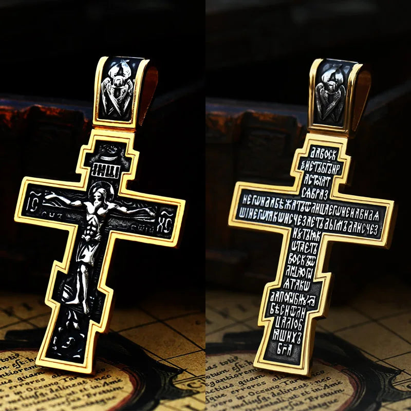 Jesus Cross Men's  Stainless Steel Crucifix Eastern Orthodox  Pendant Chain Necklace Jewelry BP8-515