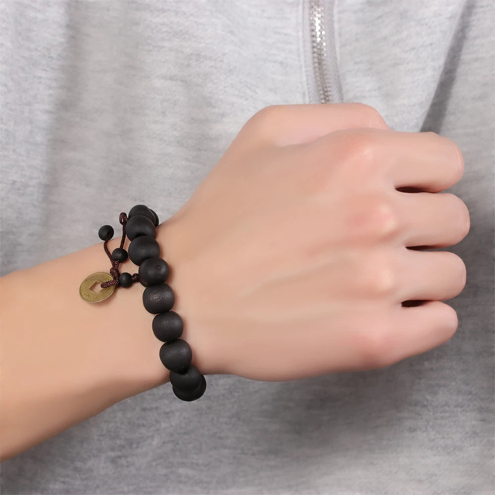 1Pc Wood Bead New Buddha Bracelet Buddhist Bangle Prayer Beads Copper Coin Women Men Lucky Religion Bracelets Charm