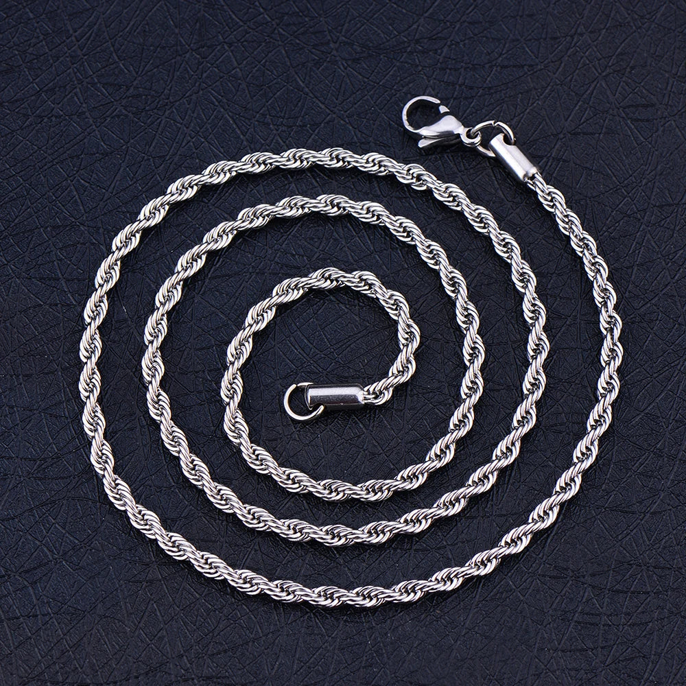 Low price width 3MM 316L stainless steel twisted rope chain necklace Men and women Link necklace Fashion gift jewelry