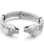 Gothic Gold Color Stainless Steel Wolf Lion Head Open Bangle Cuff Bracelet For Man Men's Boys On Hand Jewellery