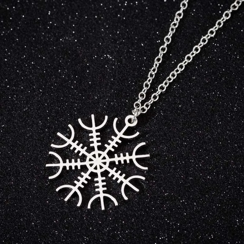 Viking Vegvisir Rune Compass Pendant — Stainless Steel