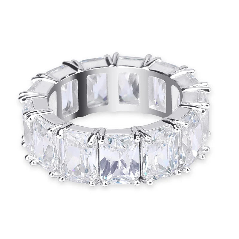 TOPGRILLZ 1 Row Solitaire Tennis Men's Ring Copper Charm Baguette Cubic Zircon Iced Ring Fashion Hip Hop Jewelry For Gifts