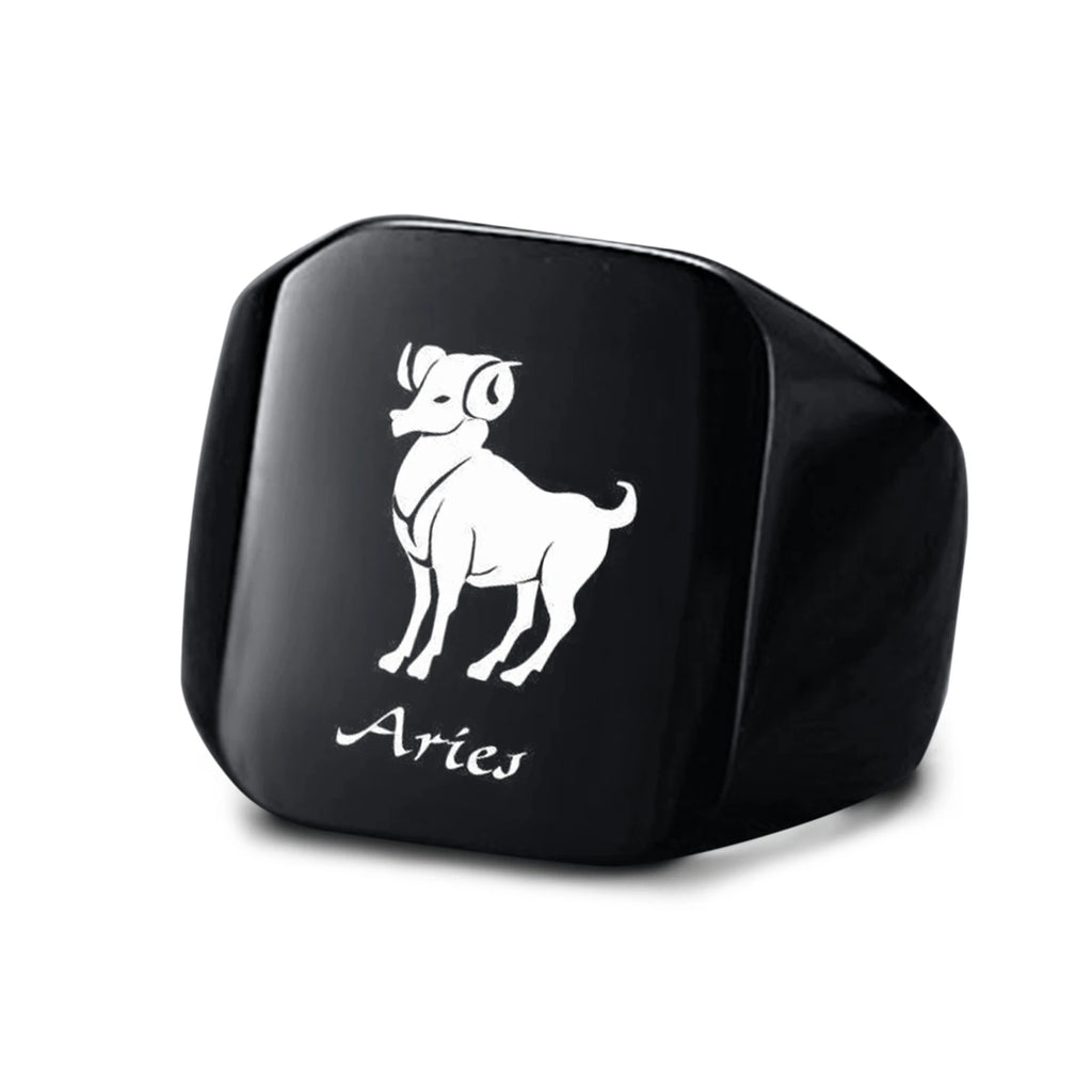 Vnox 18mm Signet Ring For Men Women, The Zodiac 12 Horoscope Constellation Sign Finger Band, Stainless Steel Aries Punk
