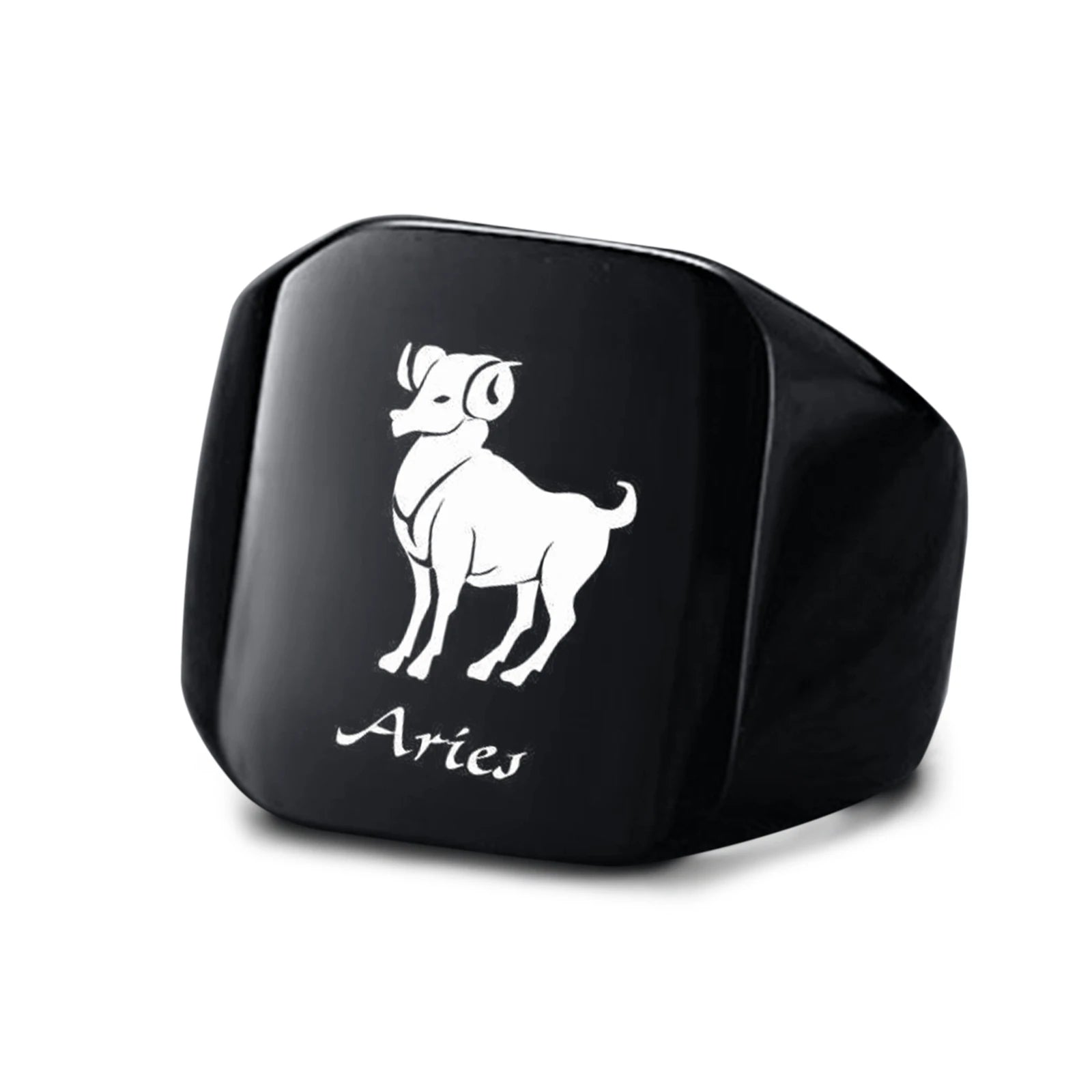 Vnox 18mm Signet Ring For Men Women, The Zodiac 12 Horoscope Constellation Sign Finger Band, Stainless Steel Aries Punk