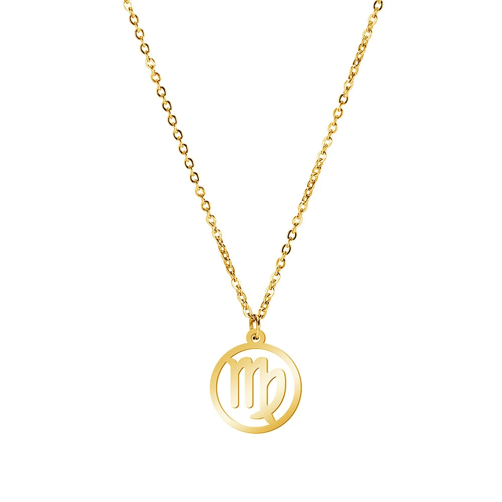 Cazador Zodiac Pendant Necklace for Women 12 Constellation Aries Pisces Gemini Chocher Stainless Steel Jewelry Gold Color Gifts