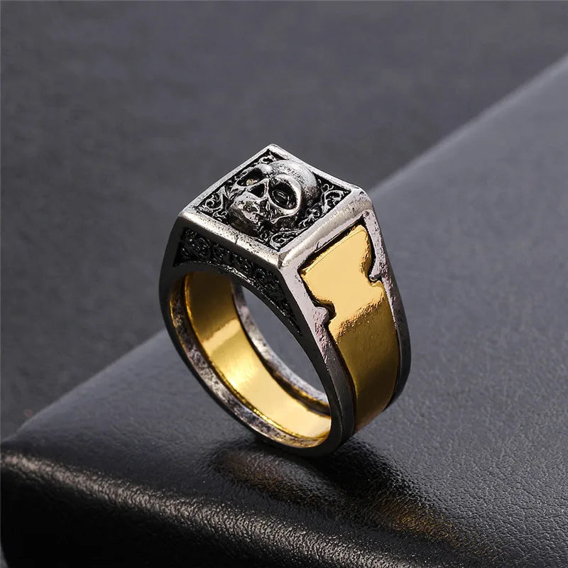 Skull & Lion Secret Compartment Signet Ring — Two-Tone
