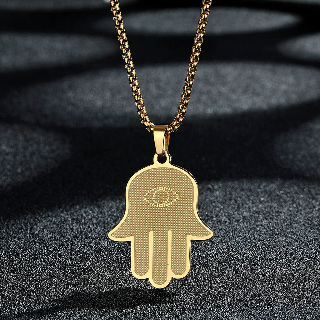 Hamsa Evil Eye Pendant Necklace — Stainless