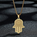 Hamsa Evil Eye Pendant Necklace — Stainless