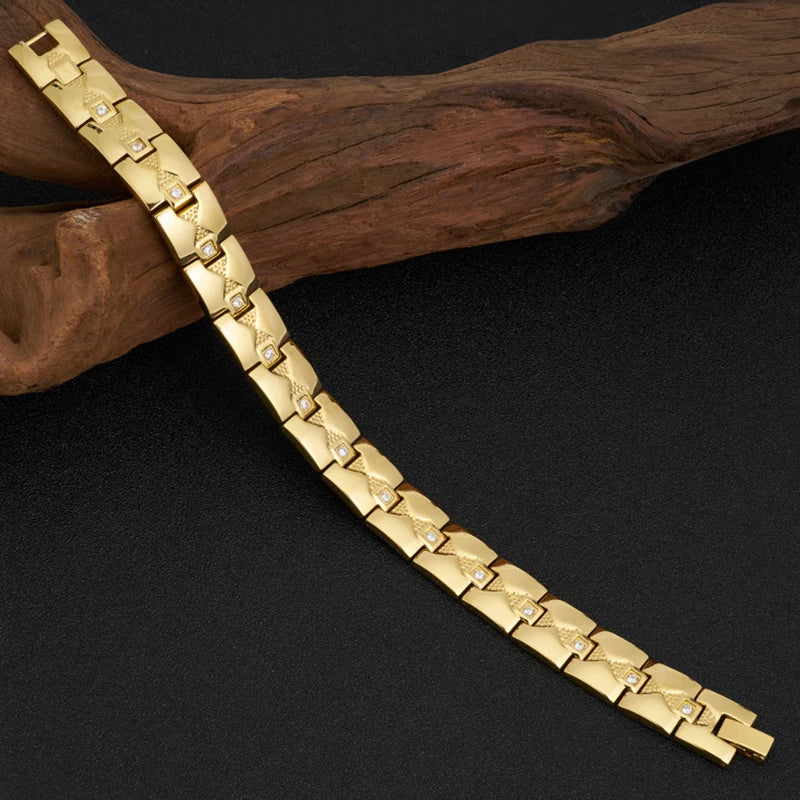 Gold Color Stainless Steel 4 In 1 Magnetic Therapy Bracelet for Man Arthritis Pain Relief and Carpal Tunnel Men's Boys