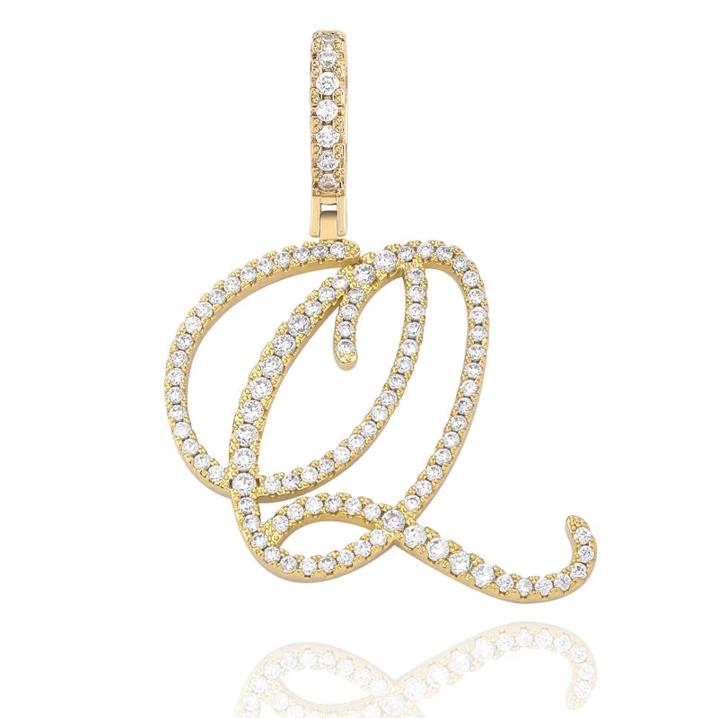 TOPGRILLZ New A-Z Cursive Letters Name Pendant&Necklace Iced Out Cubic Zircon Gold Silver Color Charm  Hip Hop Jewelry