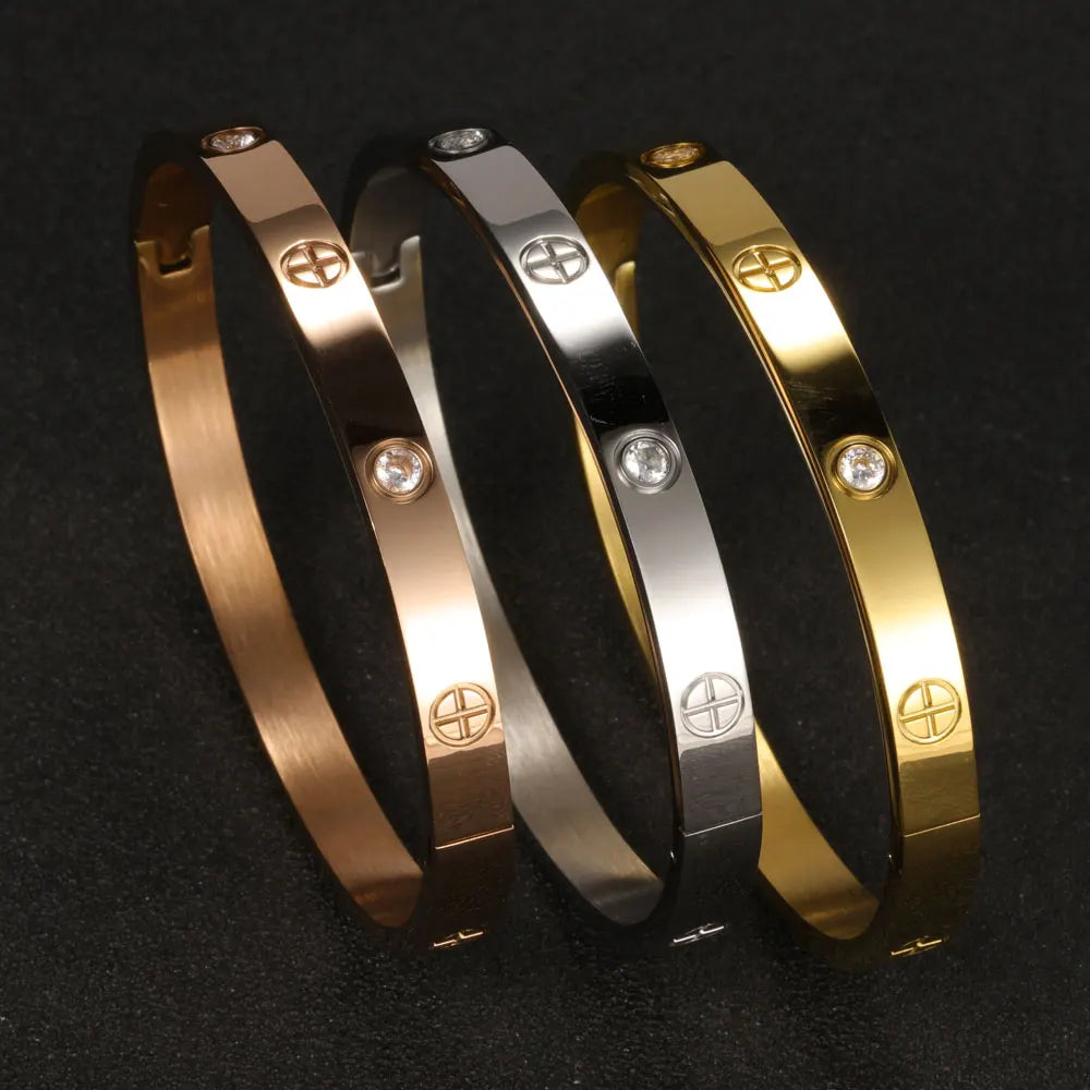 Iced Crystal Cuff Bangle Bracelet — Steel