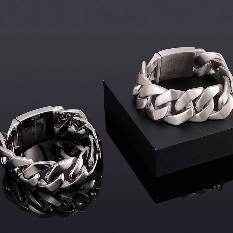 Man Bracelet In Stainless Steel Brushed Polished 26MM Wide Curb Link Chain Bracelets for Men Engraving Male Jewelry