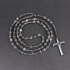 Tiger Eye Lapis Spectrolite Rosary Cross Necklace — Black-Tone
