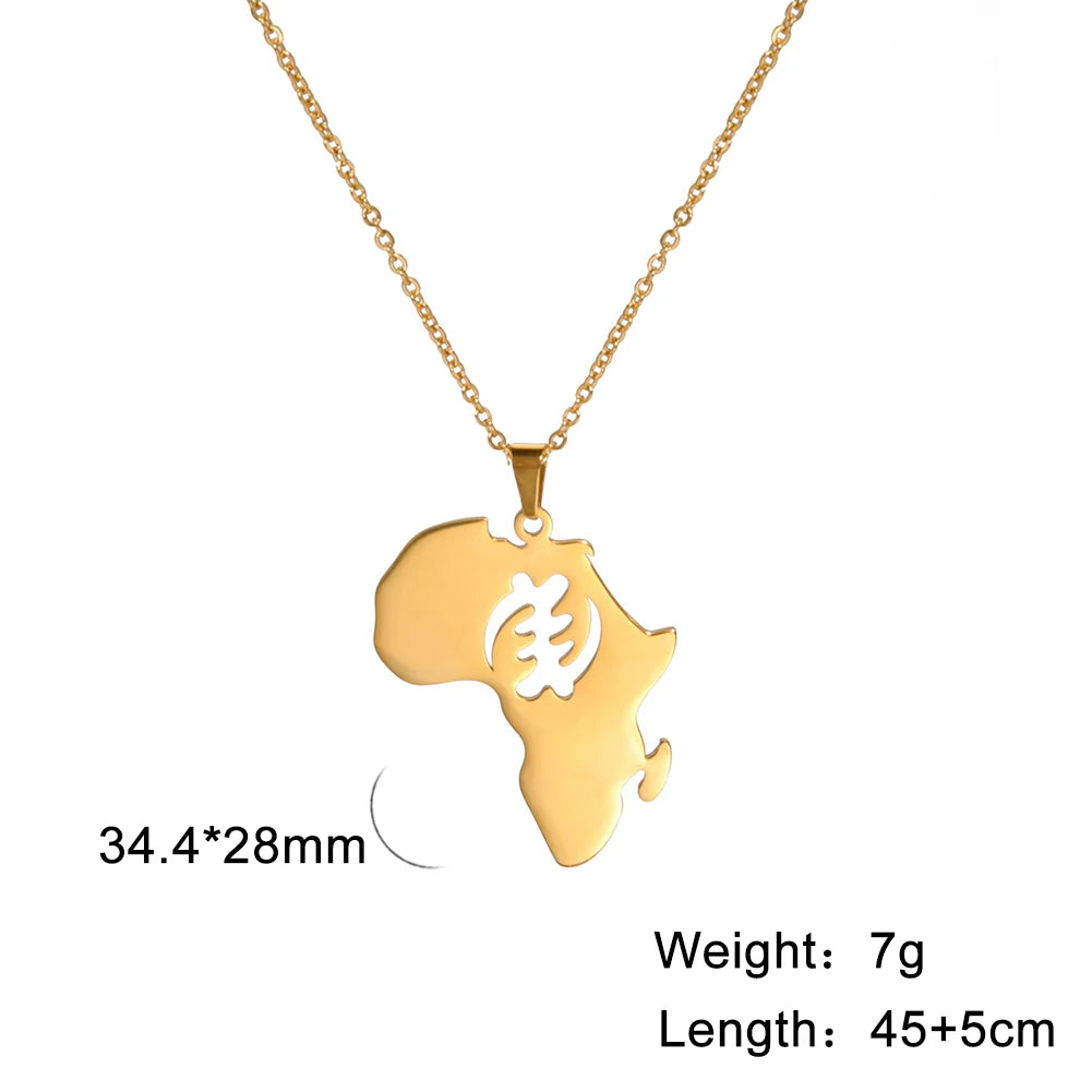 My Shape Africa Map Necklaces for Women Men Stainless Steel South African Map Pendant Chain Choker Hollow Map African