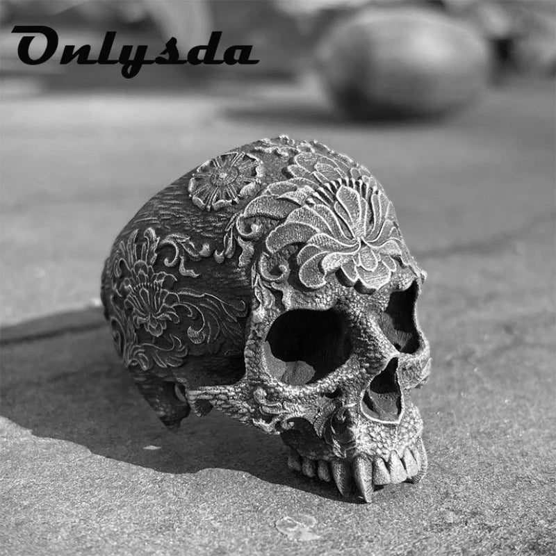 Sugar Skull Mandala Ring — Silver