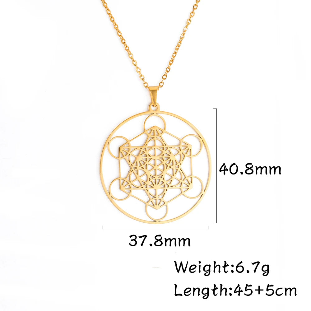 LIKGREAT Angel Seal Archangel Metatron Cube Necklace for Men Women Geometry Stainless Steel Pendants Amulet Spiritual