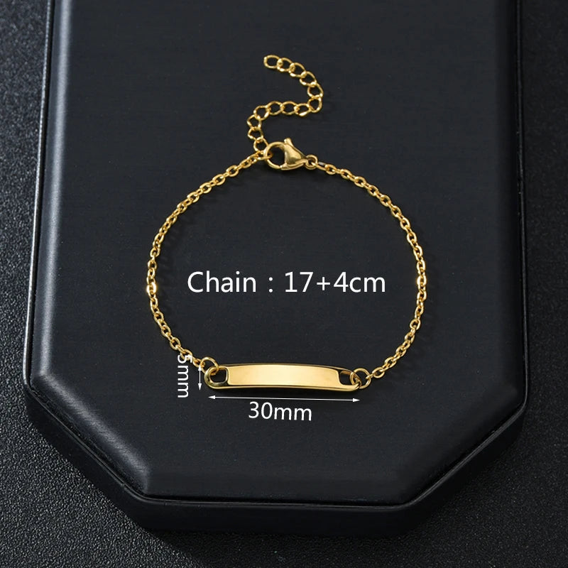 Bluelory Punk Stainless Steel Laser Engraved Name Custom Bracelets For Men Women Anniversary Gift