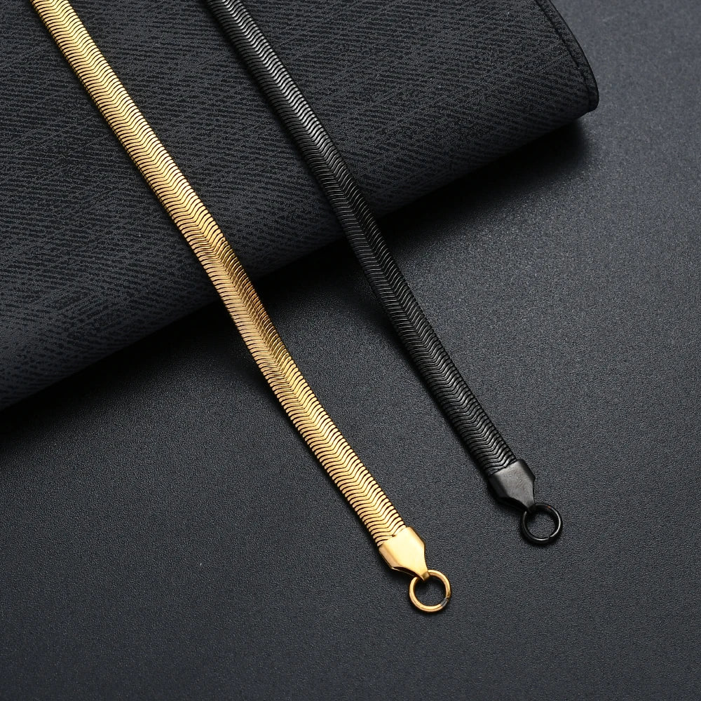 Hot sale 6MM 316L stainless steel gold black color flat snake chain bracelet fashion jewelry for men and women party gifts
