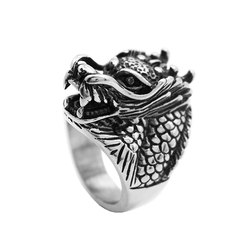 Ring for Women Girls Dragon Snake Fashion Men Jewelry Vintage Ancient Silver Color Punk Hip Hop Adjustable Locomotive