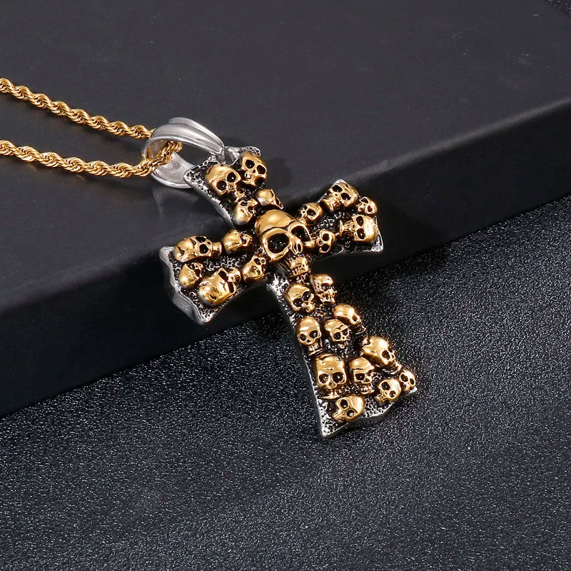 Evil Cross Ghost Skull Pendant Necklace — Stainless