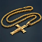 Fashion Byzantine Chain,Christ Cross Stainless Steel Long Necklace for Men Gold Color Statement Necklace Jewelry