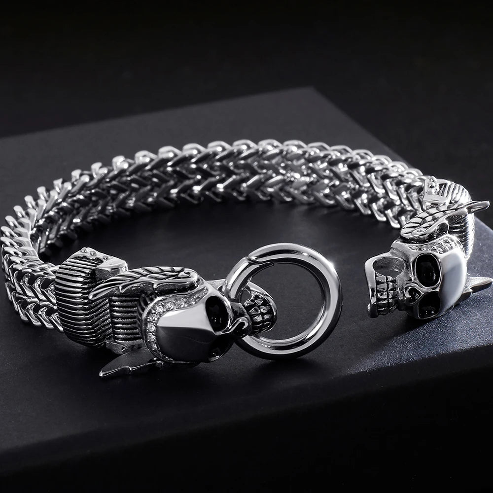 Gothic Men's Skull Head Bracelets Stainless Steel Ghost Chain Man Bracelet Punk Rock Skeleton Jewelry Gifts For