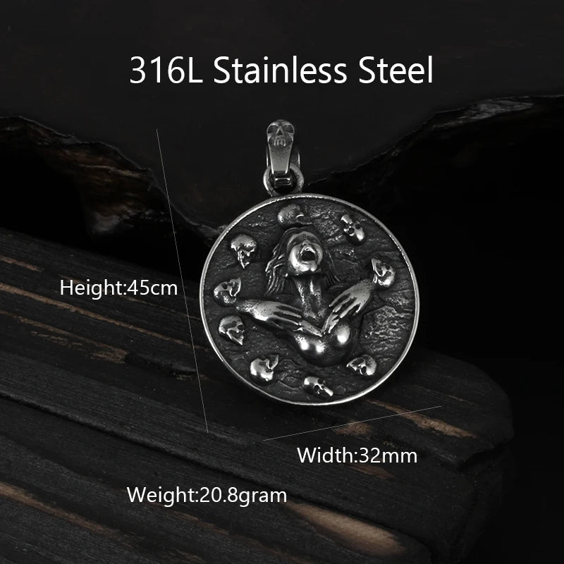 Gothic Skull Medallion Pendant Necklace — 316L Stainless Steel