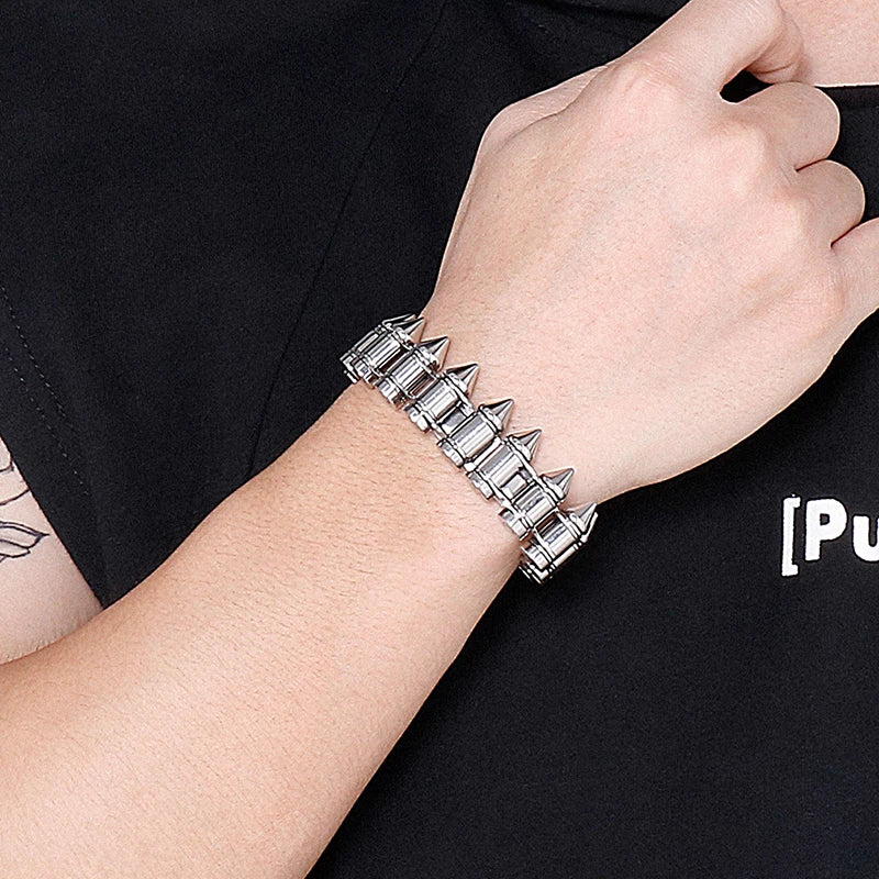 Masculine Bike Cycling Chain Man Bracelets of Heavy Sturdy Stainless Steel Black Gold Color Bullet Style Bracelet for
