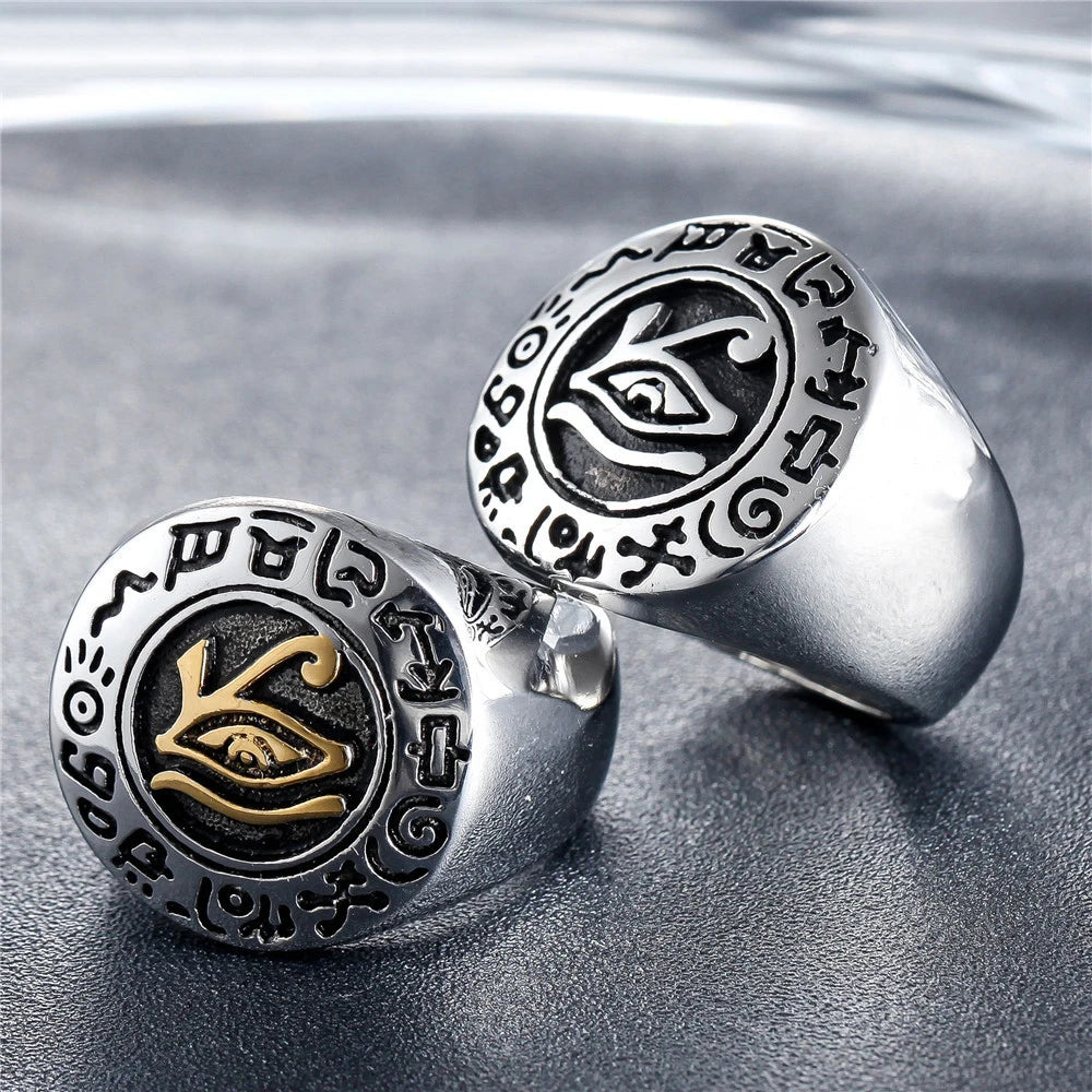 Ancient Egyptian Eye of Horus Signet Ring — Stainless Steel