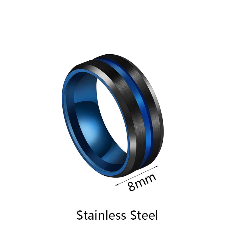 Letdiffery Hot Sale Groove Rings Black Blue Punk Stainless Steel Midi Rings For Men Charm Women Jewelry Dropshipping Wholesale