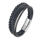 Charm Magnet Clasp Natural Stone Bead Bracelet — Stainless Steel
