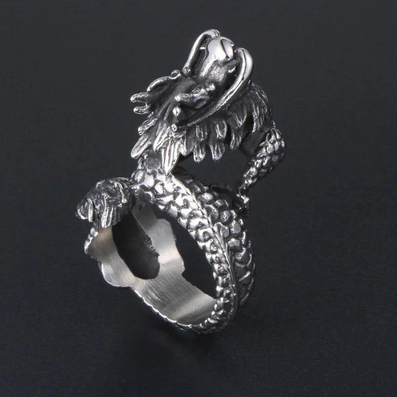 Ring for Women Girls Dragon Snake Fashion Men Jewelry Vintage Ancient Silver Color Punk Hip Hop Adjustable Locomotive