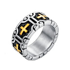 Valily Classic Retro Christian Jesus Cross Ring Stainless Steel Christian Believers Punk Rock Men's Round Rings Band