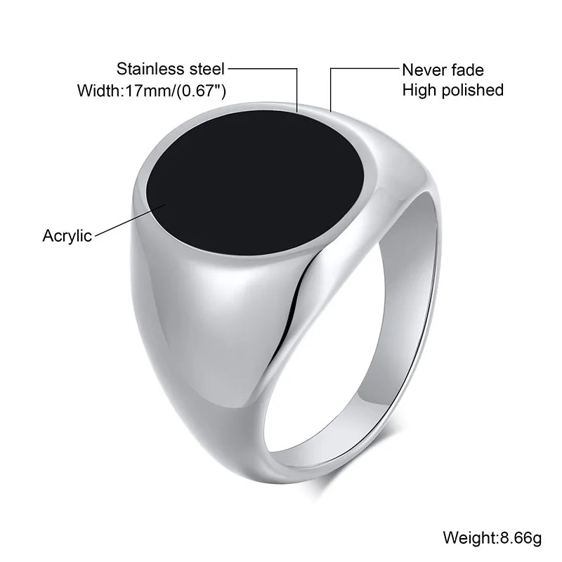 Black Oval Signet Ring — Stainless Steel