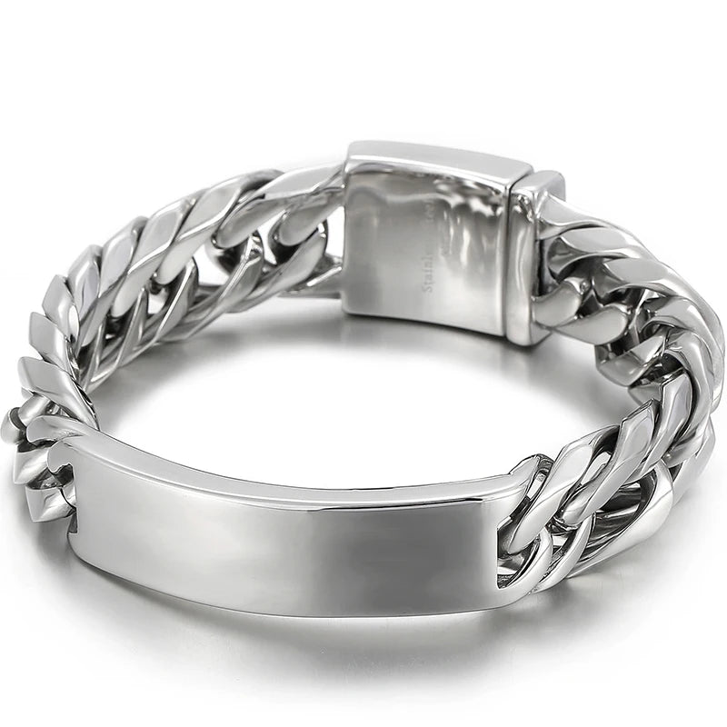 Name Bar ID Bracelet for Men Stainless Steel Cuban Curb Link Chain Customized Logo Engraved Men's Wrist Bracelets