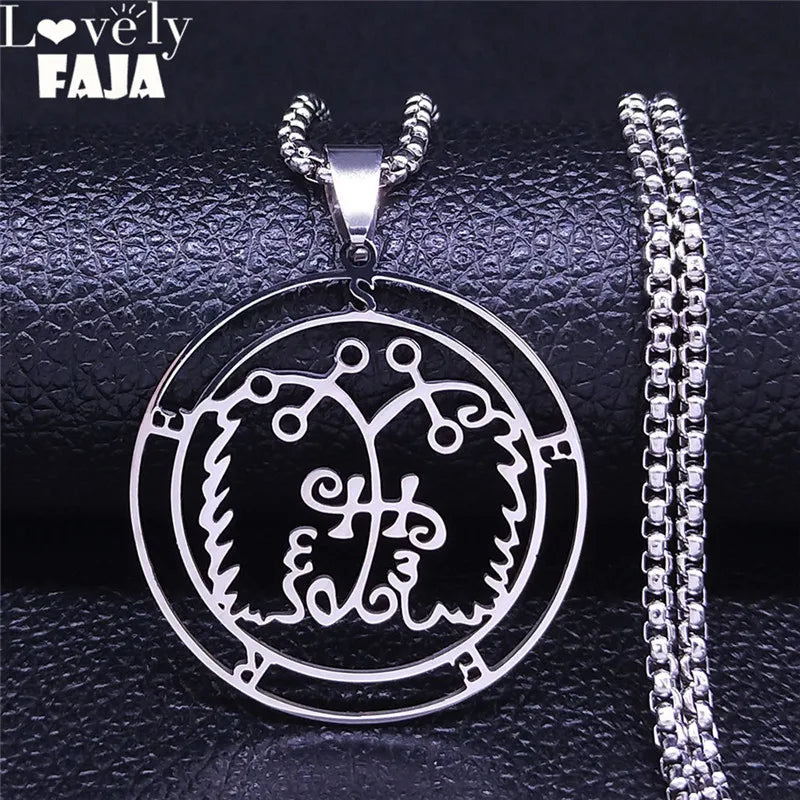 Demon Seal Silver Pendant Necklace — Stainless Steel