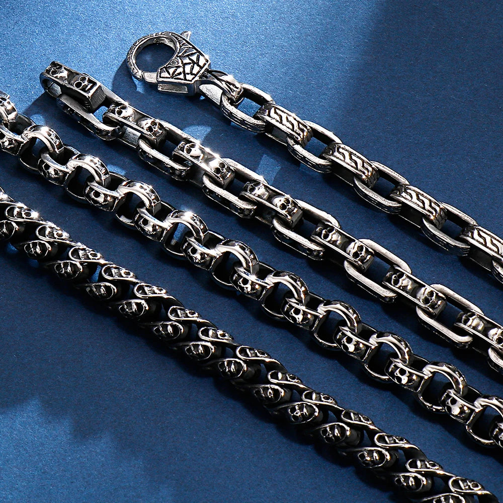 Gothic Skull Head Links Chain Bracelet For Man 316L Stainless Steel Skeleton Charm Men's Bracelets 7.87" 9" Male Bike