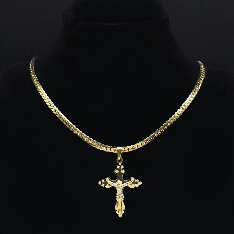 Cross Jesus Gold Pendant Small Acier Inoxydable