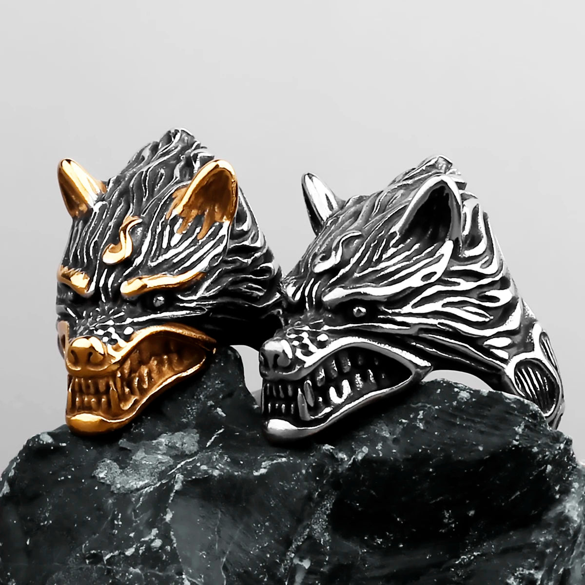 Nordic Viking Prairie Wolf Head Ring — Stainless Steel
