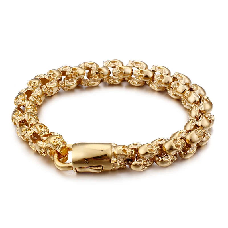 Punk Skull Bracelets Men Stainless Steel Shiny Matte Skull Charm Link Chain Brecelets Male Gothic Jewelry 2021