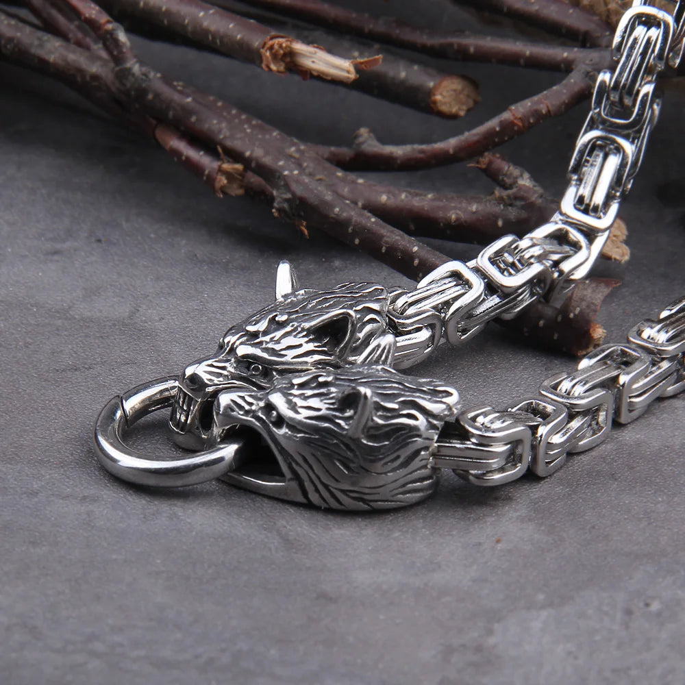 Stainless Steel Viking Goat Head Square-link Chain with Round Clasp without Pendant with wooden box as christmas gift