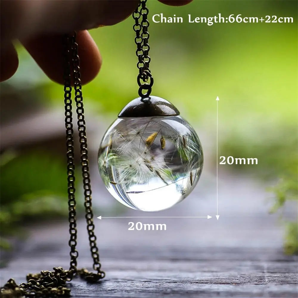 Dandelion Crystal Ball Pendant Necklace — Titanium