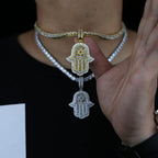 Iced Out Hamsa Hand Pendant Necklace Micro Pave Cubic Zirconia For Women Bling 5A CZ Box Chain Hip hop Boy Men Jewelry