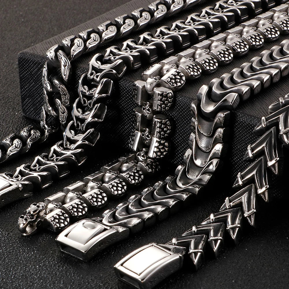 Punk Rocker Skull Bracelet For Men Cool Stainless Steel Men's Chain Bracelets Accessories Gothic Biker Jewelry Male