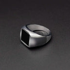 Square Signet Ring for Men — Wide Black-Tone Band