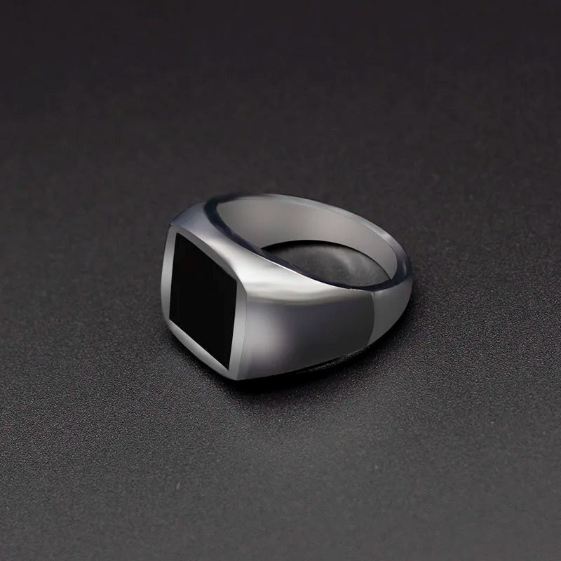 Square Signet Ring for Men — Wide Black-Tone Band
